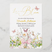 Liefde in Boom Wildflower Pink Bow Vrijgezellenfee Folie Uitnodiging (Voorkant)
