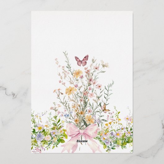 Liefde in Boom Wildflower Pink Bow Vrijgezellenfee Folie Uitnodiging (Achterkant)