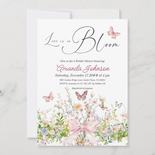 Liefde in Boom Wildflower Pink Bow Vrijgezellenfee Kaart (Voorkant)