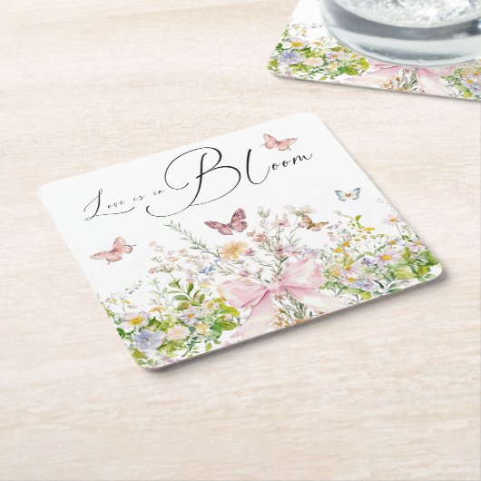 Liefde in Boom Wildflower Pink Bow Vrijgezellenfee Kartonnen Onderzetters (Schuin)