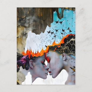 Liefde in brand briefkaart