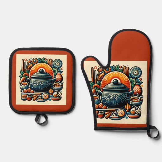 Liefde in de keuken: zilveren gewatteerde ovenwant & pannenlap set (Voorkant)