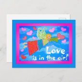 Liefde in de lucht engel met harten briefkaart (Voorkant / Achterkant)