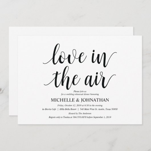 Liefde in de lucht Repetitie Diner Uitnodiging kaa (Voorkant / Achterkant)