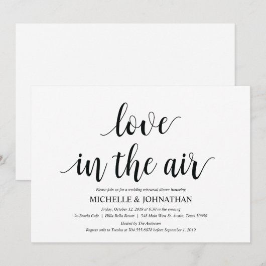 Liefde in de lucht Repetitie Diner Uitnodigingskaa Kaart (Voorkant / Achterkant)