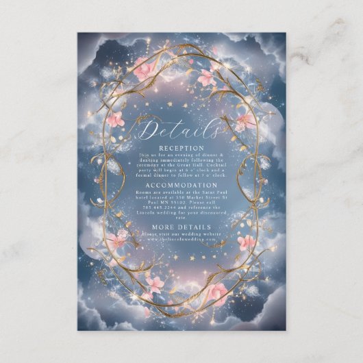 Liefde in de lucht Sparkly Bloemen bruiloft Informatiekaartje (Voorkant)