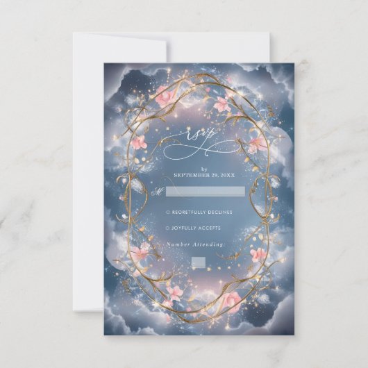 Liefde in de lucht Sparkly Bloemen bruiloft RSVP Kaartje (Voorkant)