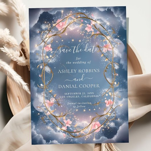 Liefde in de lucht Sparkly Bloemen Save The Date Kaart