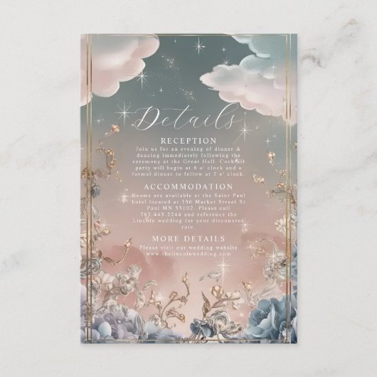 Liefde in de lucht sprankelt en bloemen bruiloft informatiekaartje (Voorkant)