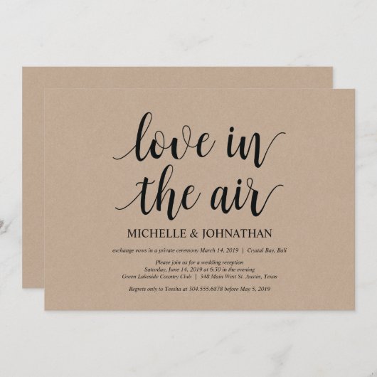 Liefde in de lucht, uitnodigingen voor een intieme (Voorkant / Achterkant)