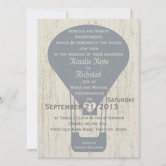 Liefde in de luchtballon bruiloft kaart (Voorkant)