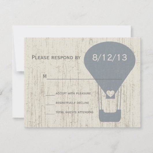 Liefde in de luchtballon bruiloft reactie RSVP kaartje (Voorkant)