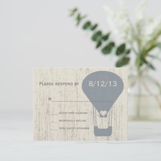 Liefde in de luchtballon bruiloft reactie RSVP kaartje (Staand voorkant)