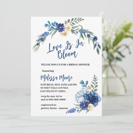 Liefde in de Waterverf van Bloom Royal Blue Flower Kaart (Staand voorkant)