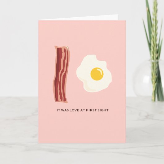 Liefde in eerste acht Bacon & Egg Gekke groet Feestdagen Kaart (Voorkant)