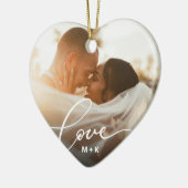Liefde in Elegant Schrift Trouwfoto Keramisch Ornament (Links)