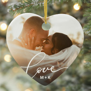 Liefde in Elegant Schrift Trouwfoto Keramisch Ornament