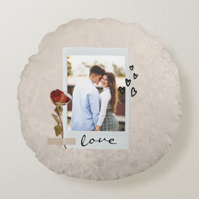Liefde in Elegant Script Foto met Hart Rond Kussen (Voorkant)