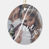 Liefde in Elegant Script | Twee foto's met hart Keramisch Ornament (Links)