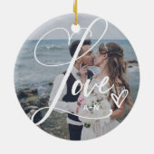 Liefde in Elegant Script | Twee foto's met hart Keramisch Ornament (Achterkant)