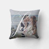 Liefde in elegant script | Twee foto's met hart Kussen (Achterkant)