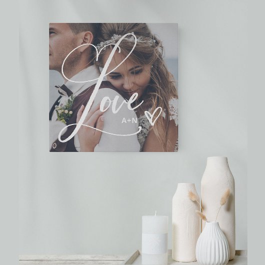 Liefde in elegant script | Uw foto met hart Canvas Afdruk