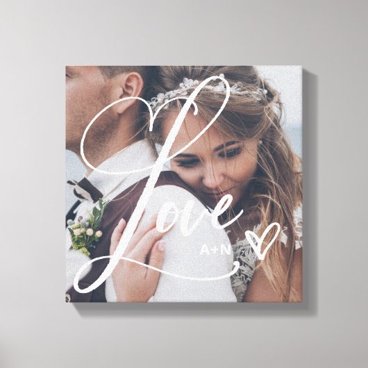 Liefde in elegant script | Uw foto met hart Canvas Afdruk (Voorkant)