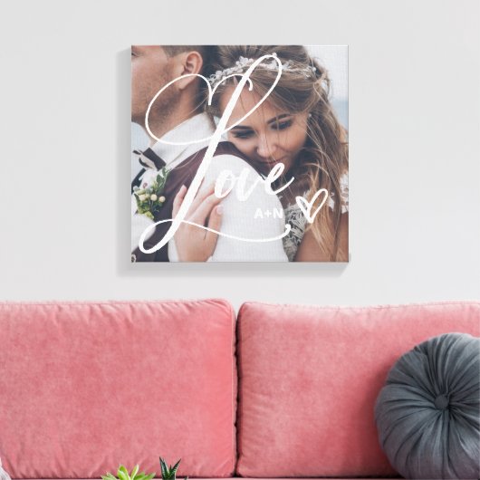 Liefde in elegant script | Uw foto met hart Canvas Afdruk (Insitu (Woonkamer))