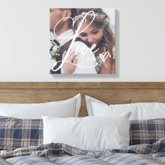 Liefde in elegant script | Uw foto met hart Canvas Afdruk (Insitu (Slaapkamer))