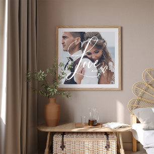 Liefde in elegant script Uw foto met hart Poster