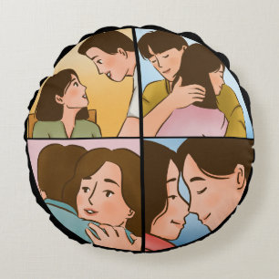 Liefde in elk moment – Romantische koppelillustrat Rond Kussen