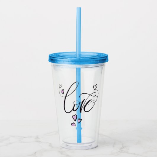 Liefde in elke slok | Elegante acrylrietje in schr Acryl Drinkbeker (Voorkant)