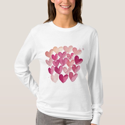 Liefde in elke steek | Pink Heart Valentijns T-shirt (Voorkant)