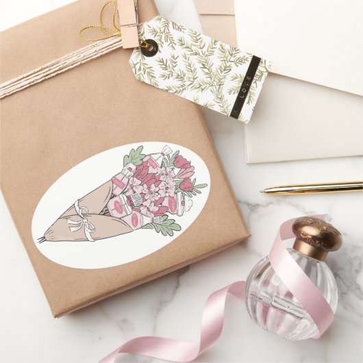 Liefde in elke taal bloem bundel ovale sticker (Geschenken)