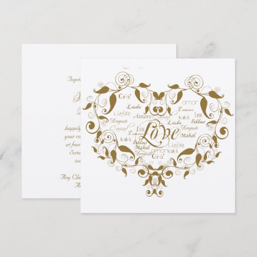 Liefde in elke taal Gold bruiloft uitnodiging (Voorkant / Achterkant)