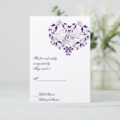 Liefde in elke taal in de Paarse reactiekaart RSVP Kaartje (Staand voorkant)