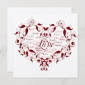 Liefde in elke taal in de uitnodiging tot het rode (Voorkant / Achterkant)