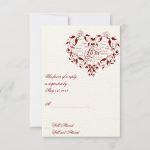 Liefde in elke taal in een rode reactiekaart RSVP kaartje