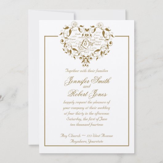 Liefde in elke taal in gouden bruiloft uitnodiging (Voorkant)