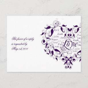 Liefde in elke taal in het Paarse RSVP-Briefkaart Uitnodiging Briefkaart