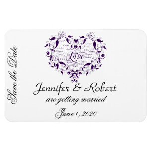 Liefde in elke taal in het Paarse Save the Date Magneet