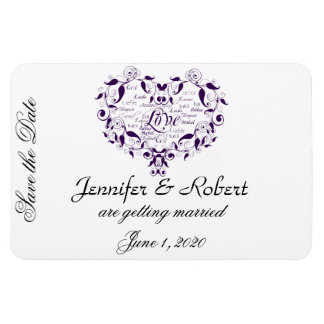 Liefde in elke taal in het Paarse Save the Date Magneet