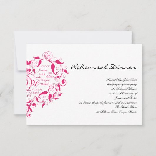 Liefde in elke taal in Hot Pink bruiloft repetitie Kaart (Voorkant)