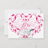 Liefde in elke taal in Hot Pink bruiloft repetitie Kaart (Achterkant)
