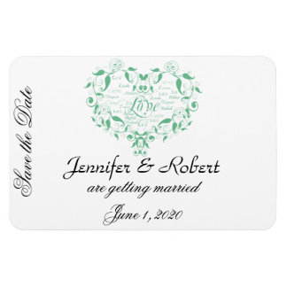 Liefde in elke taal in Mint Green Bewaar de datum Magneet