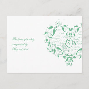 Liefde in elke taal in Mint Green RSVP Briefkaart