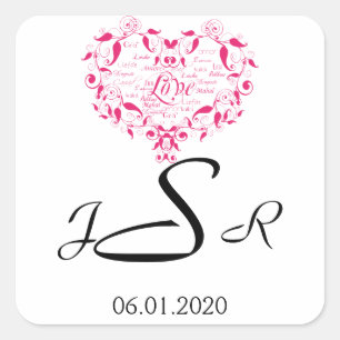 Liefde in elke taal in roze Monogram Sticker
