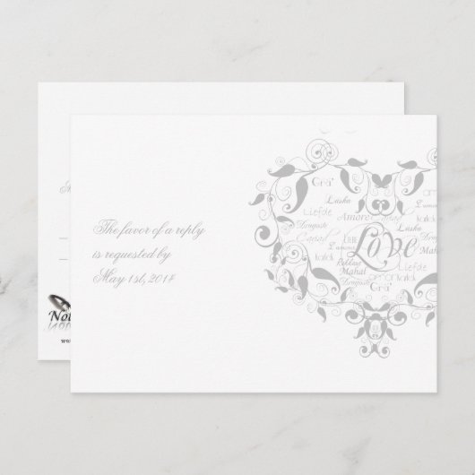 Liefde in elke taal in Silver RSVP Briefkaart (Voorkant / Achterkant)