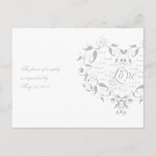 Liefde in elke taal in Silver RSVP Briefkaart (Voorkant)