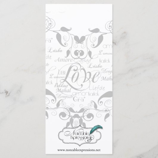 Liefde in elke taal in Silver Wedding Menu (Achterkant)